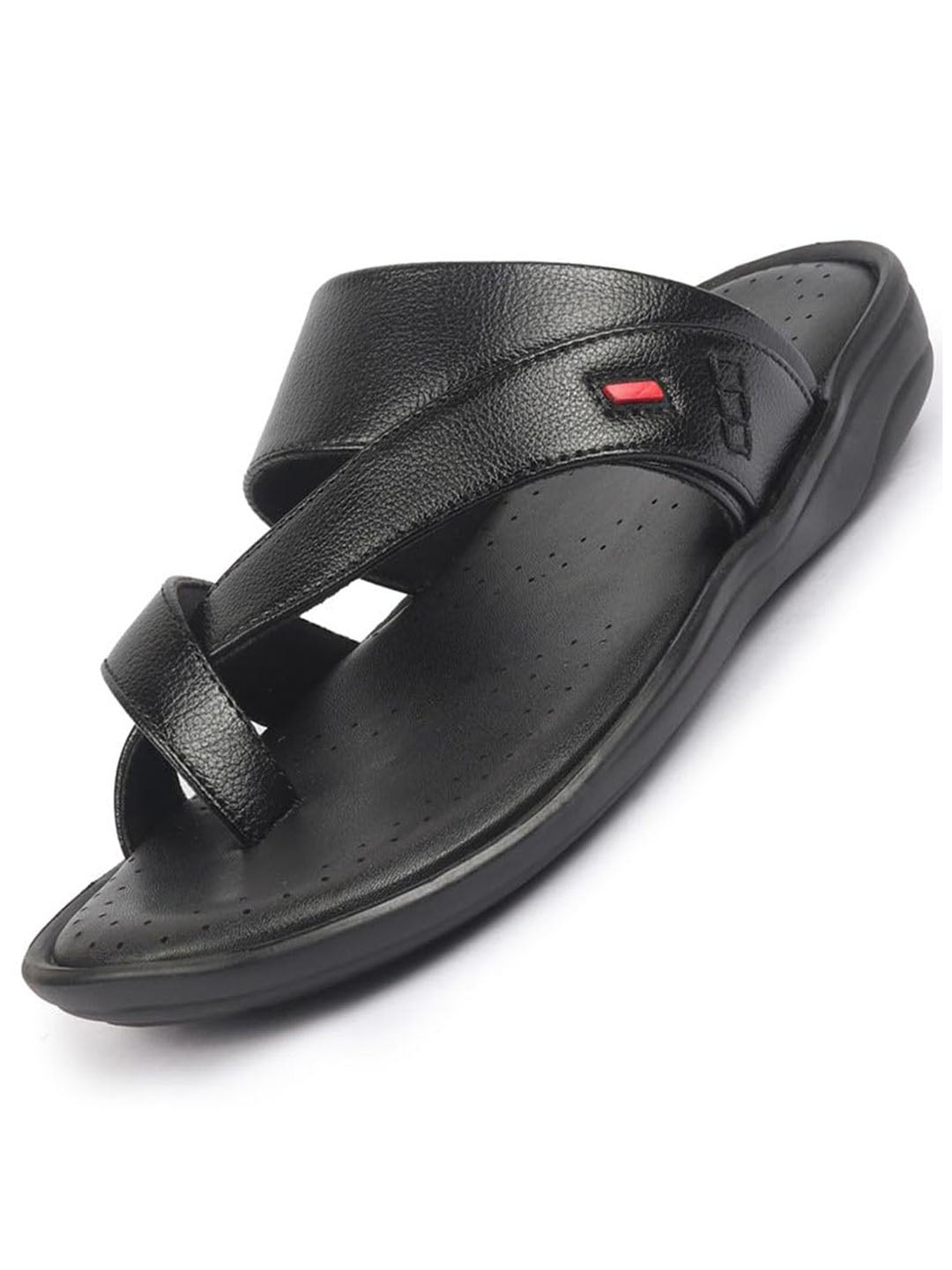FAUSTO Men Black Toe Ring Flat Dress Slipper With Memory Cushioned|Multi Strap Slipper For Evening|Slippers For Kurta