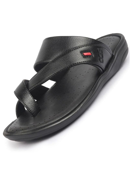 FAUSTO Men Black Toe Ring Flat Dress Slipper With Memory Cushioned|Multi Strap Slipper For Evening|Slippers For Kurta