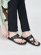 FAUSTO Men Black Toe Ring Flat Dress Slipper With Memory Cushioned|Multi Strap Slipper For Evening|Slippers For Kurta