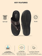 fausto men brown toe ring flat dress slipper with memory cushioned|multi strap slipper for evening|slippers for kurta