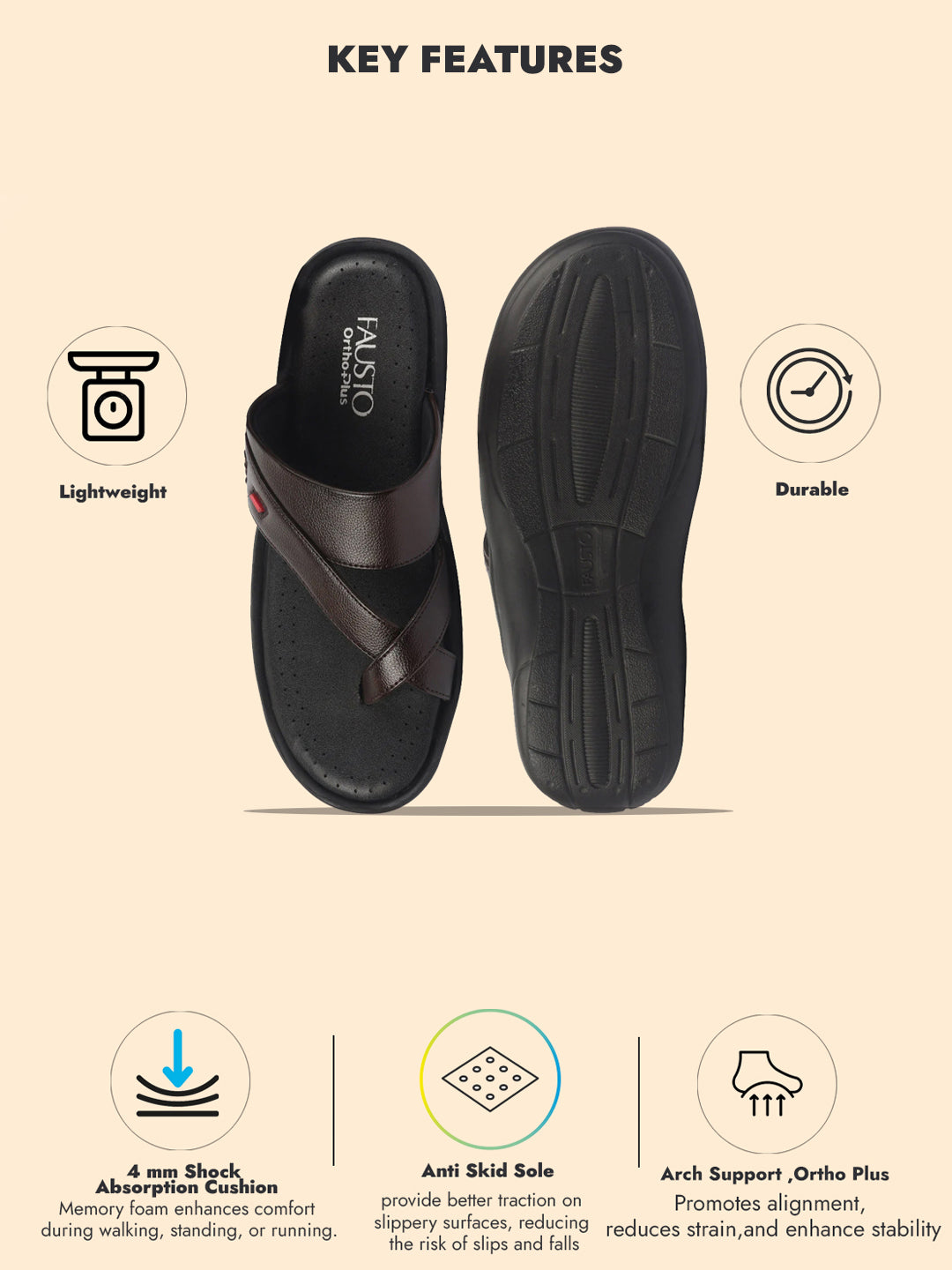 fausto men brown toe ring flat dress slipper with memory cushioned|multi strap slipper for evening|slippers for kurta