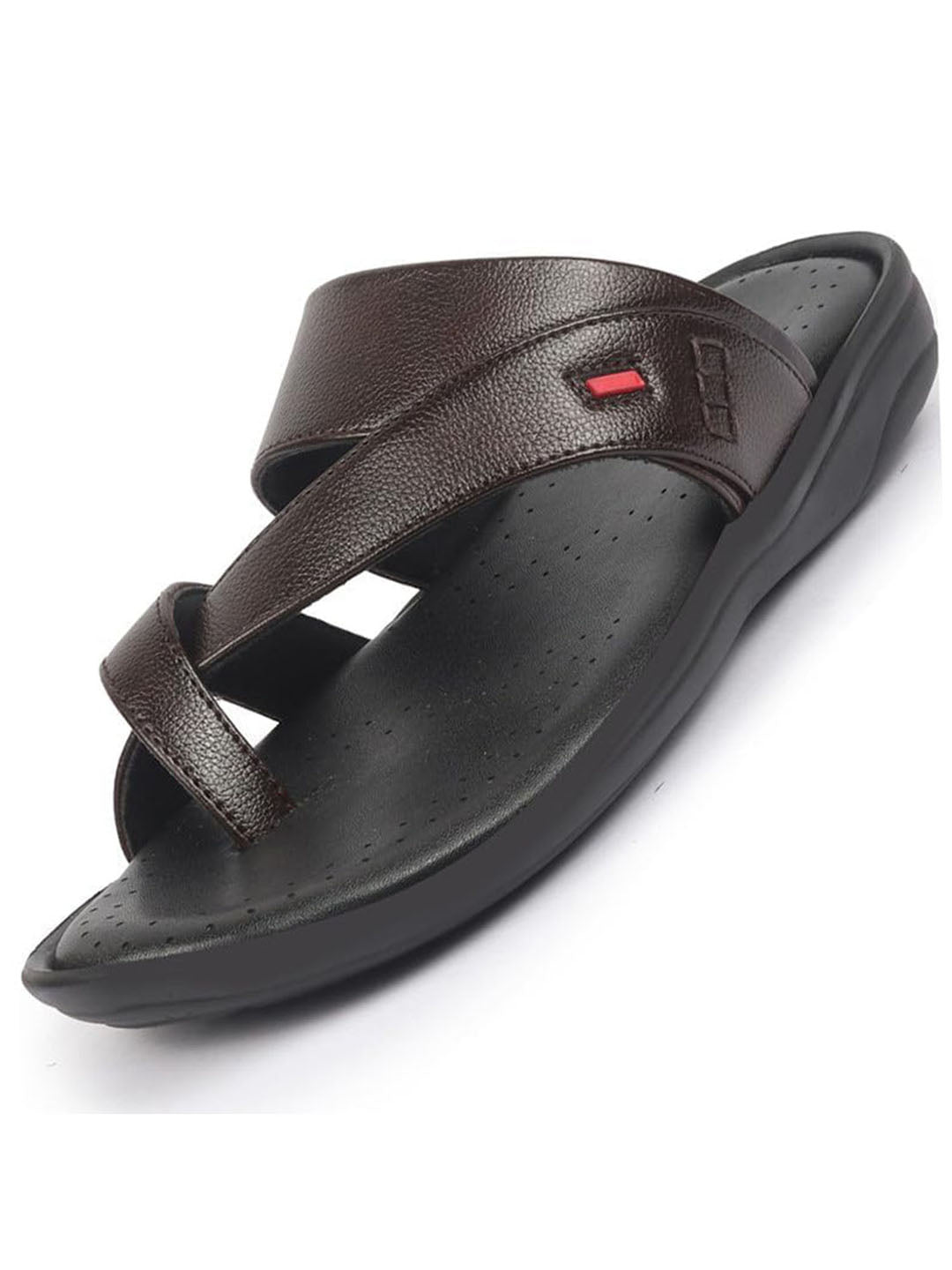 fausto men brown toe ring flat dress slipper with memory cushioned|multi strap slipper for evening|slippers for kurta