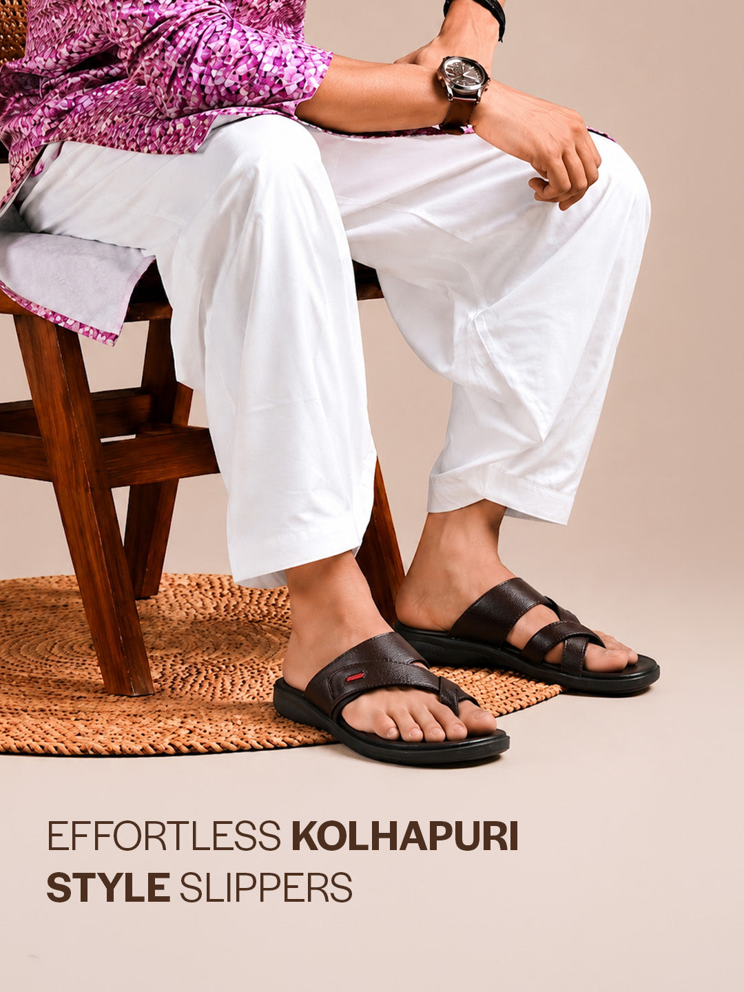 fausto men brown toe ring flat dress slipper with memory cushioned|multi strap slipper for evening|slippers for kurta