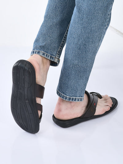 fausto men brown toe ring flat dress slipper with memory cushioned|multi strap slipper for evening|slippers for kurta