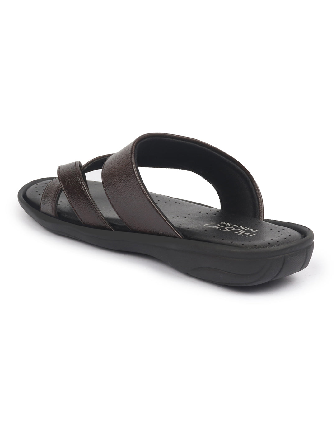fausto men brown toe ring flat dress slipper with memory cushioned|multi strap slipper for evening|slippers for kurta