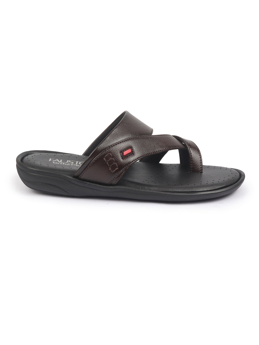 fausto men brown toe ring flat dress slipper with memory cushioned|multi strap slipper for evening|slippers for kurta