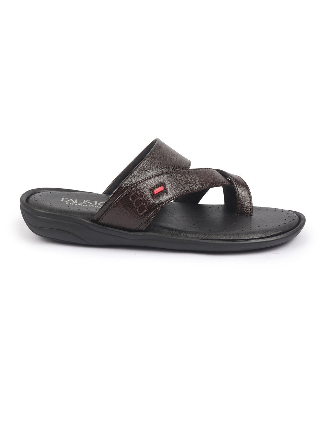 fausto men brown toe ring flat dress slipper with memory cushioned|multi strap slipper for evening|slippers for kurta
