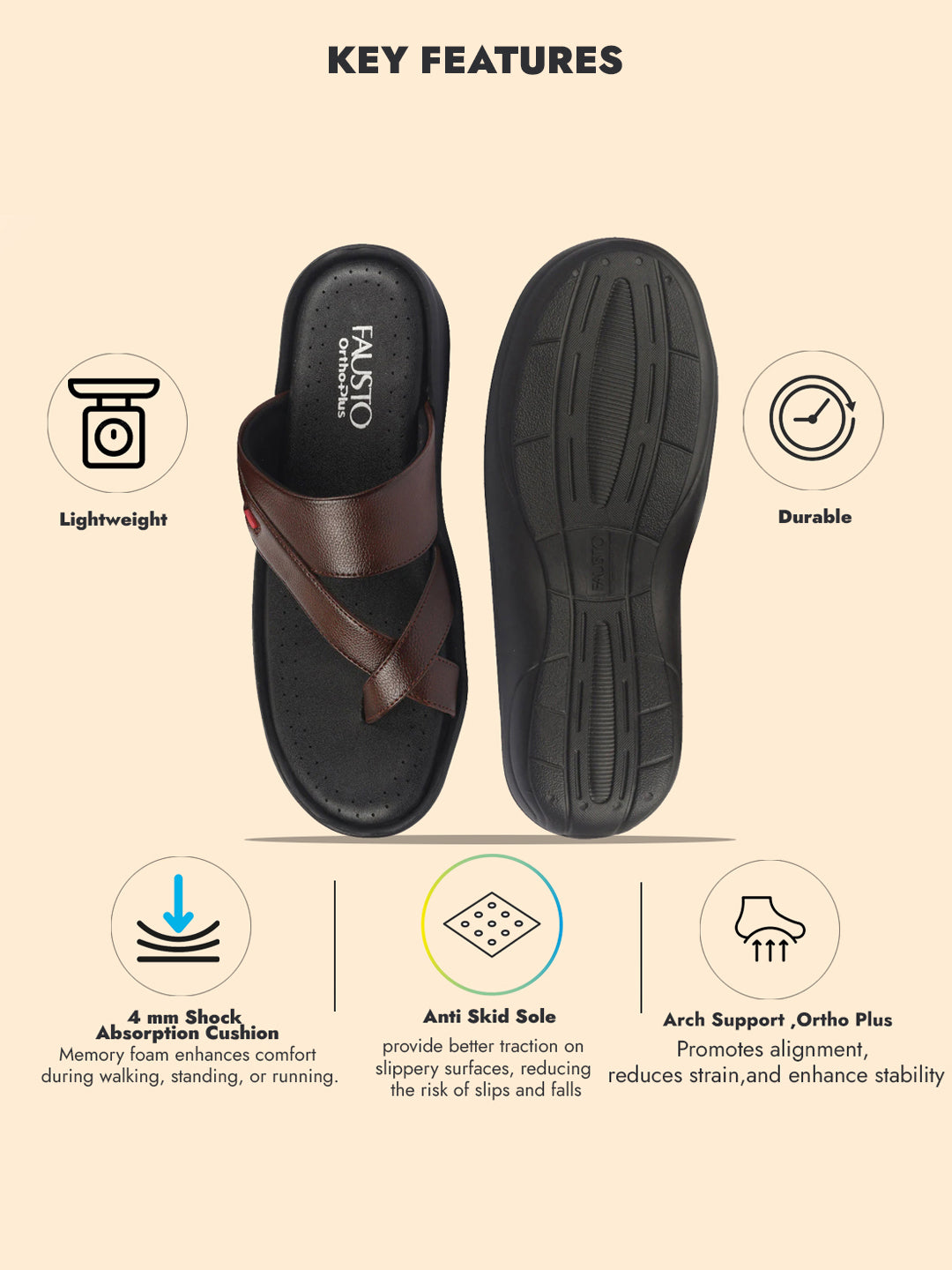 fausto men tan toe ring flat dress slipper with memory cushioned|multi strap slipper for evening|slippers for kurta