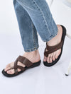 fausto men tan toe ring flat dress slipper with memory cushioned|multi strap slipper for evening|slippers for kurta