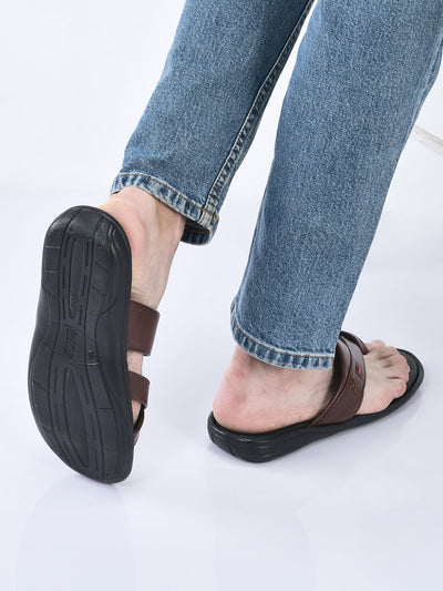 fausto men tan toe ring flat dress slipper with memory cushioned|multi strap slipper for evening|slippers for kurta