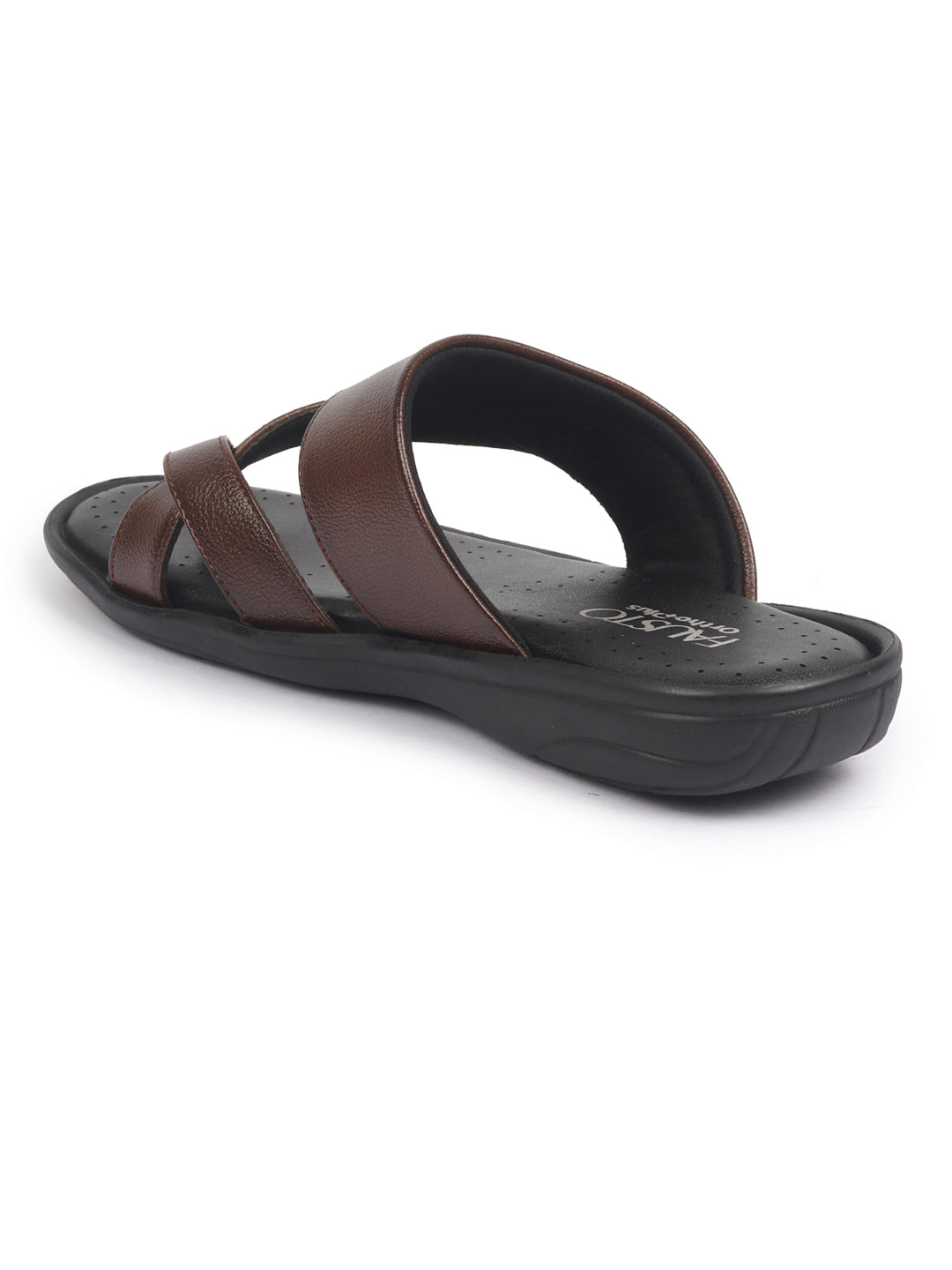 fausto men tan toe ring flat dress slipper with memory cushioned|multi strap slipper for evening|slippers for kurta