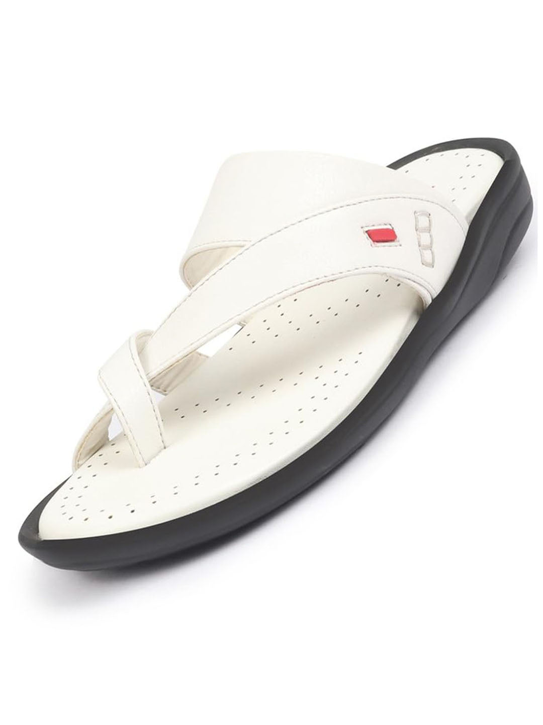 fausto men white toe ring flat dress slipper with memory cushioned|multi strap slipper for evening|slippers for kurta