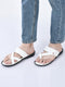 fausto men white toe ring flat dress slipper with memory cushioned|multi strap slipper for evening|slippers for kurta