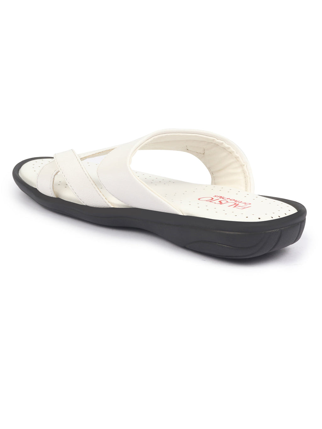 fausto men white toe ring flat dress slipper with memory cushioned|multi strap slipper for evening|slippers for kurta