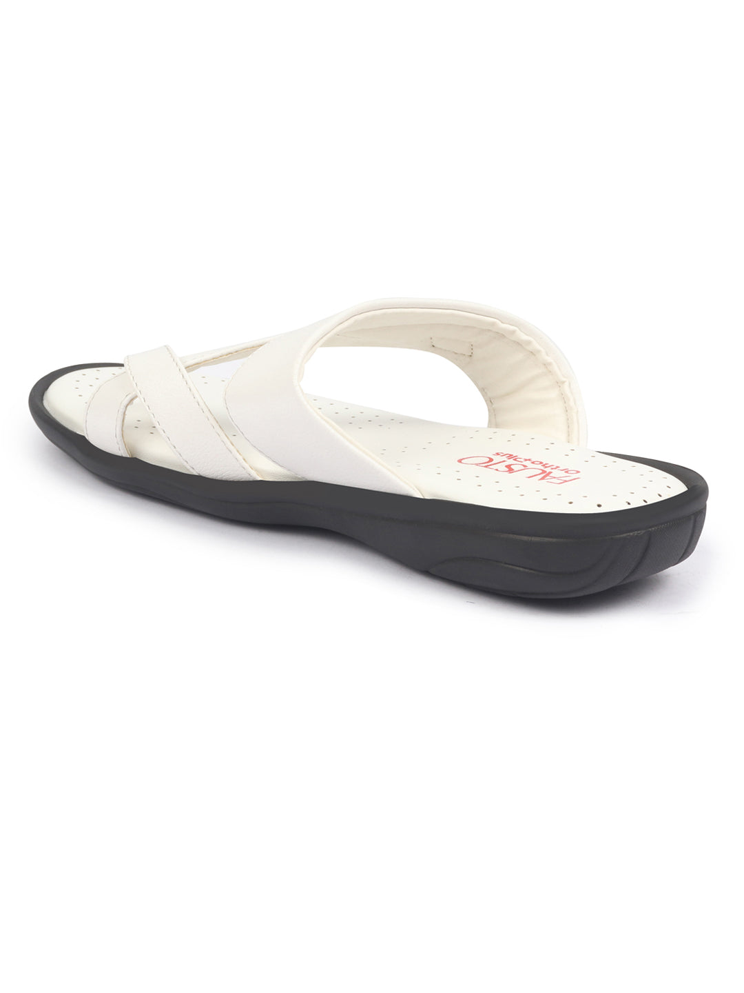 fausto men white toe ring flat dress slipper with memory cushioned|multi strap slipper for evening|slippers for kurta
