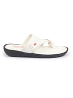 fausto men white toe ring flat dress slipper with memory cushioned|multi strap slipper for evening|slippers for kurta