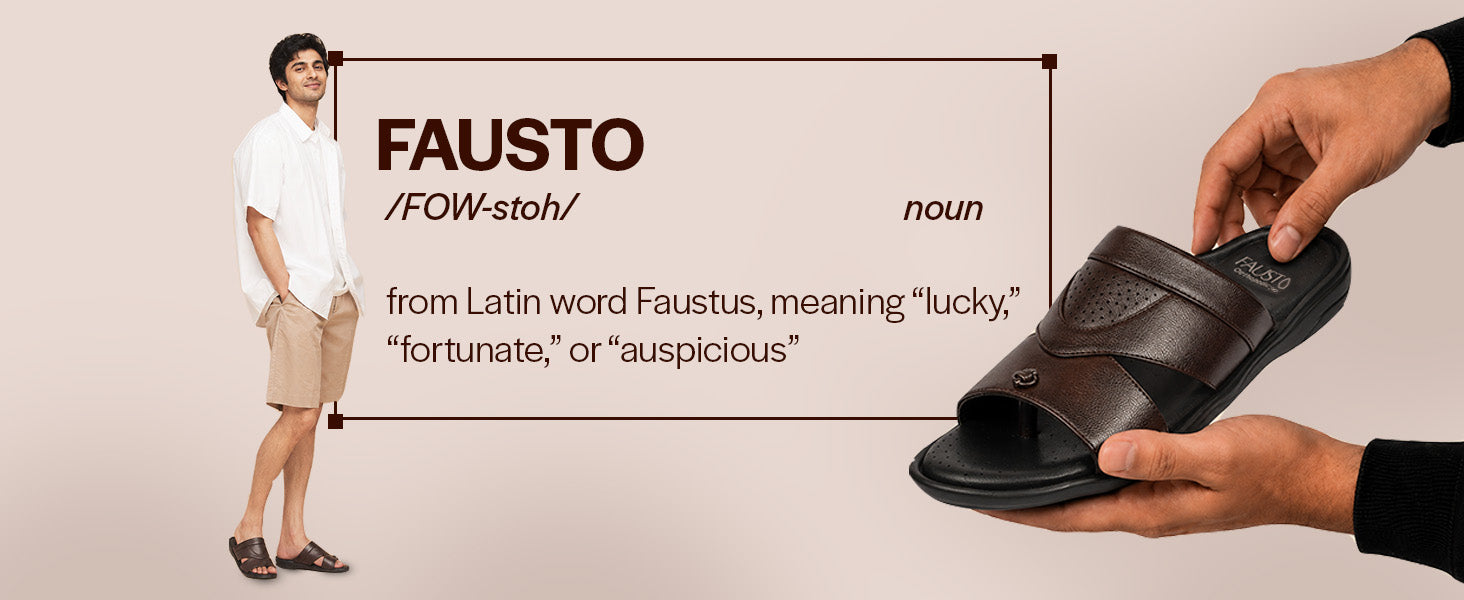 FAUSTO Men Brown Open Toe Broad Feet Slipper With Memory Cushion|Comfortable Gents Slipper|Sandals For Kurta