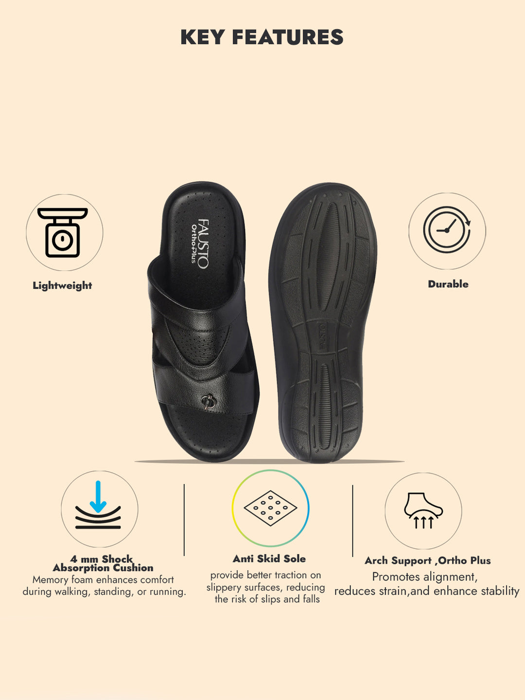 shop fausto men black open toe broad feet slipper with memory cushion|comfortable gents slipper|sandals for kurta online.