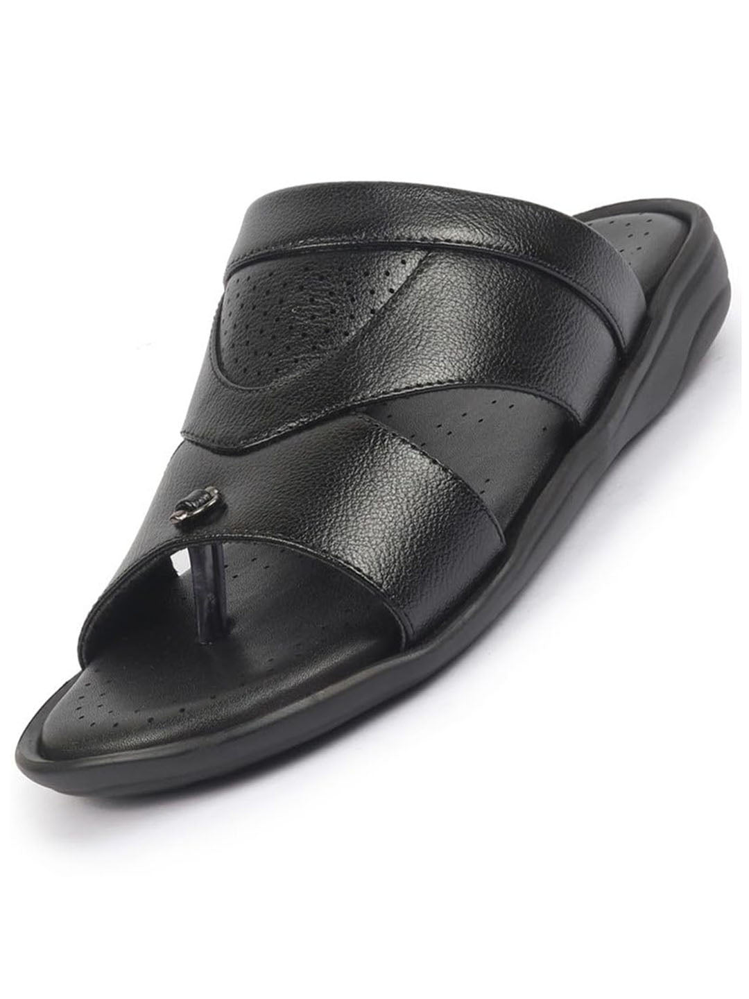 shop fausto men black open toe broad feet slipper with memory cushion|comfortable gents slipper|sandals for kurta online.