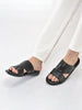 FAUSTO Men Black Open Toe Broad Feet Slipper With Memory Cushion|Comfortable Gents Slipper|Sandals For Kurta
