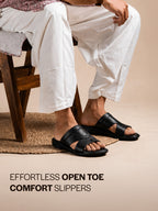 shop fausto men black open toe broad feet slipper with memory cushion|comfortable gents slipper|sandals for kurta online.