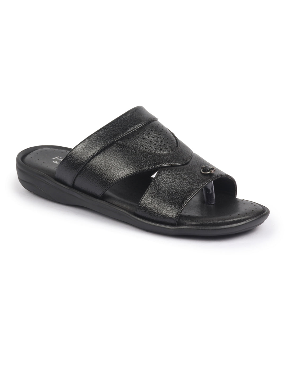 shop fausto men black open toe broad feet slipper with memory cushion|comfortable gents slipper|sandals for kurta online.