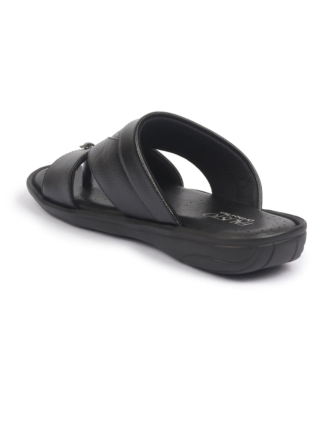 shop fausto men black open toe broad feet slipper with memory cushion|comfortable gents slipper|sandals for kurta online.