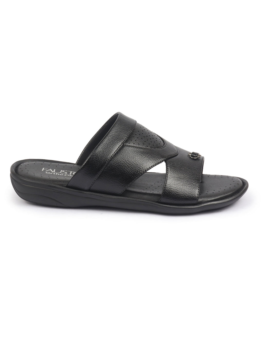 shop fausto men black open toe broad feet slipper with memory cushion|comfortable gents slipper|sandals for kurta online.