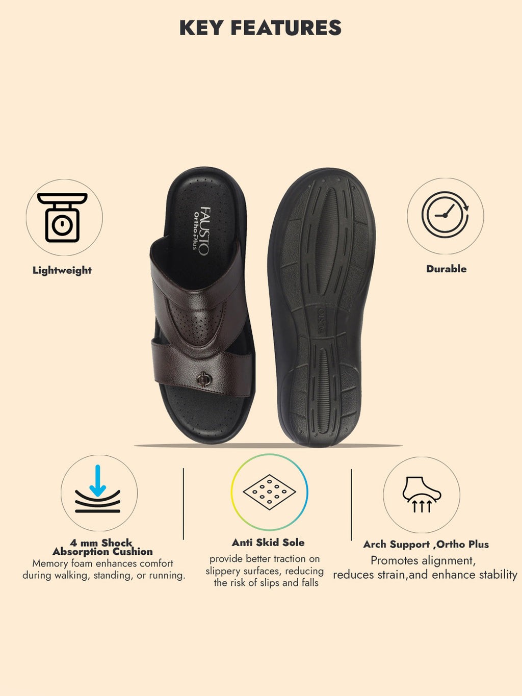 fausto men brown open toe broad feet slipper with memory cushion|comfortable gents slipper|sandals for kurta