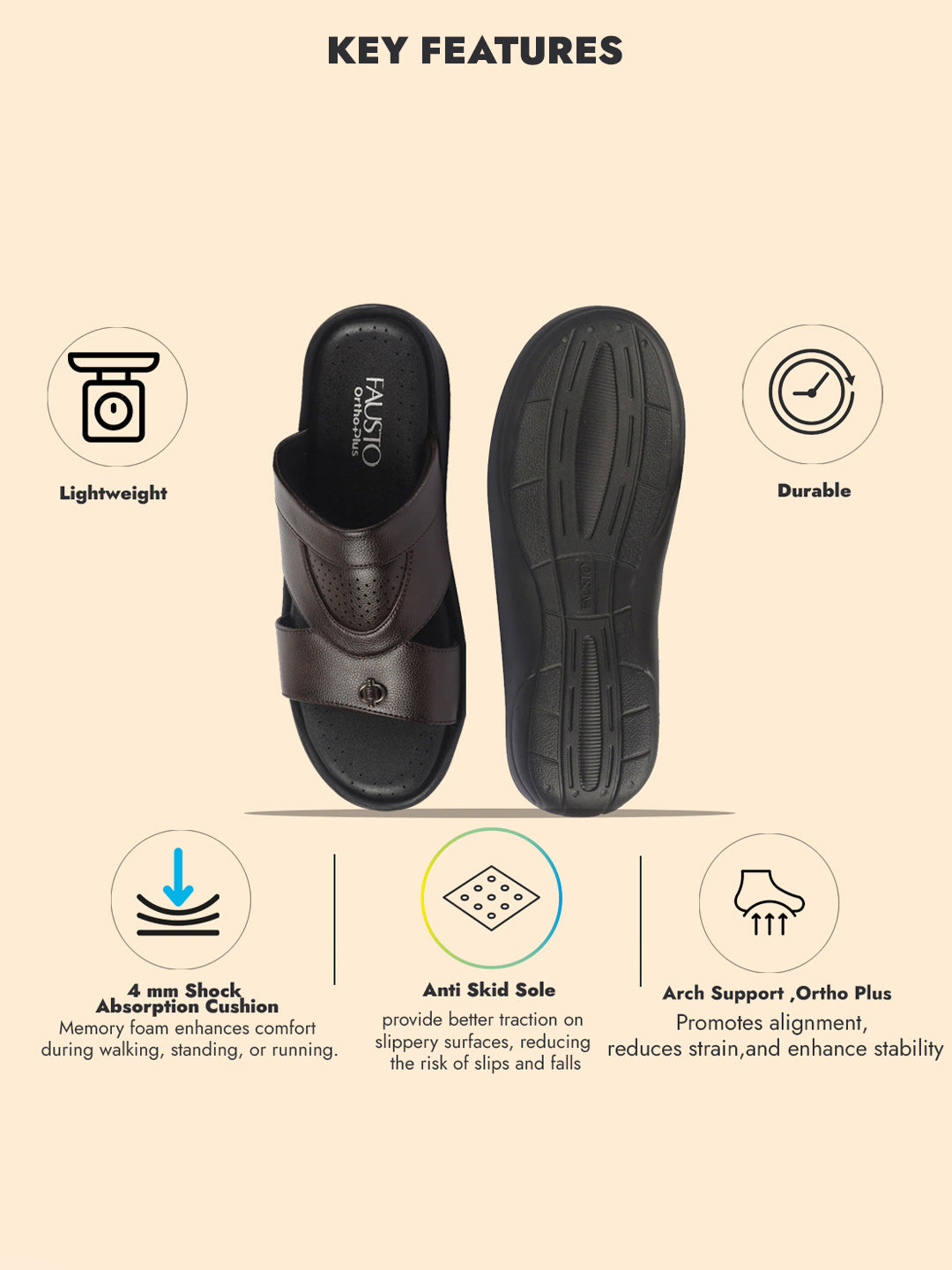 fausto men brown open toe broad feet slipper with memory cushion|comfortable gents slipper|sandals for kurta
