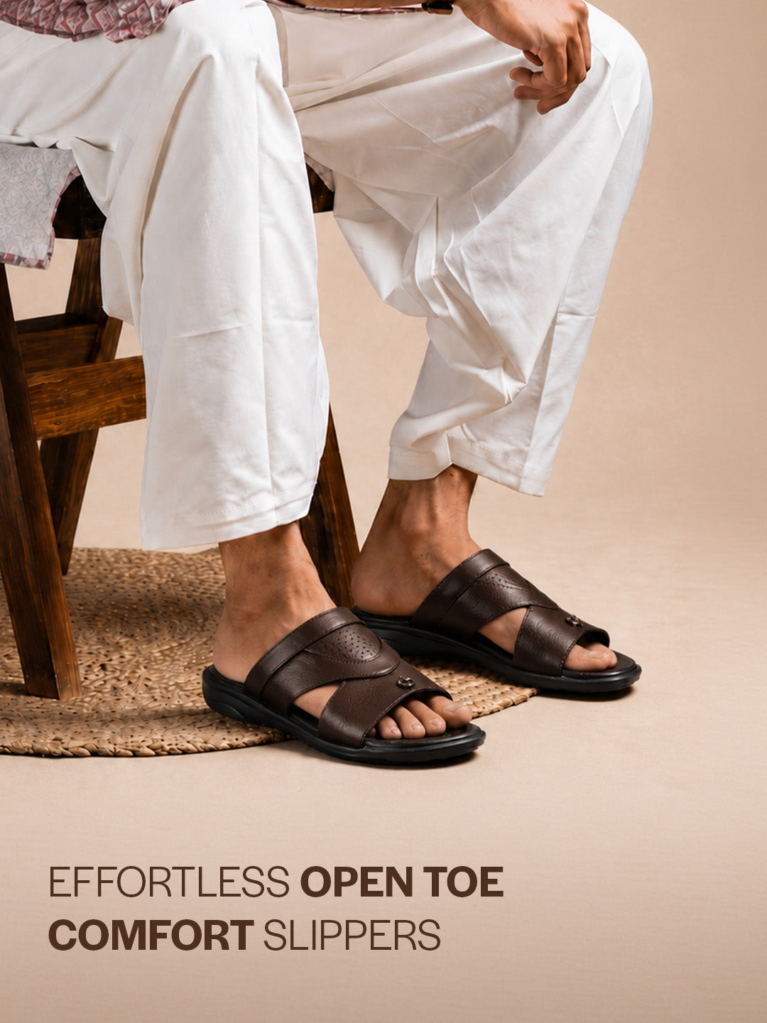 fausto men brown open toe broad feet slipper with memory cushion|comfortable gents slipper|sandals for kurta