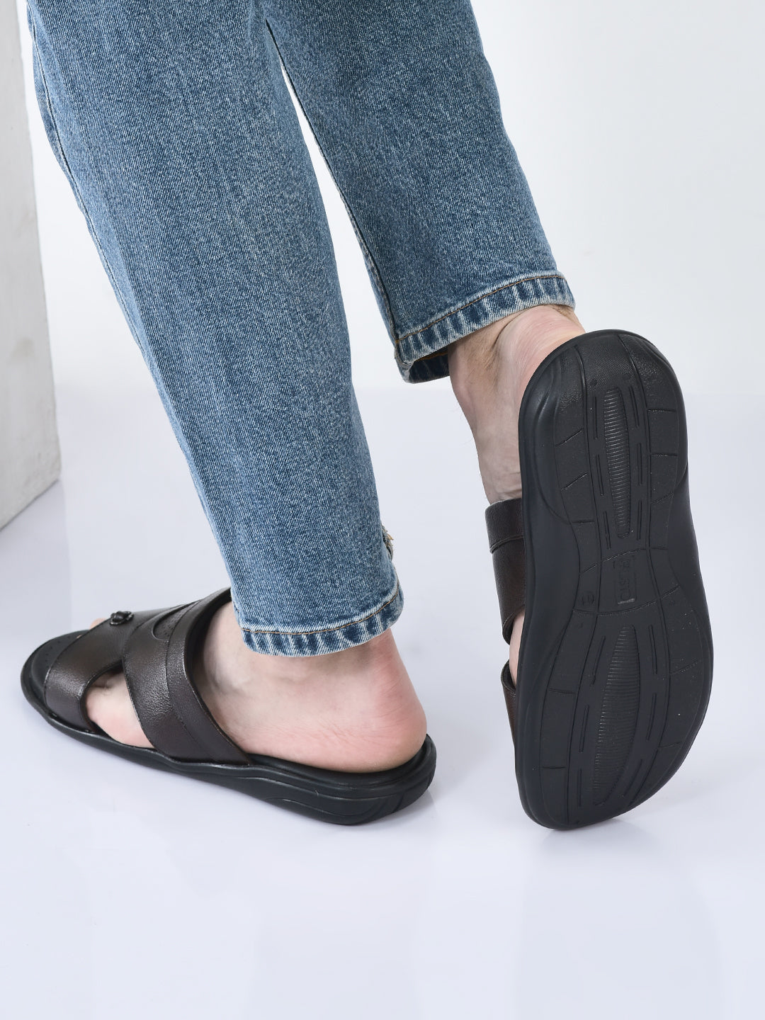 fausto men brown open toe broad feet slipper with memory cushion|comfortable gents slipper|sandals for kurta