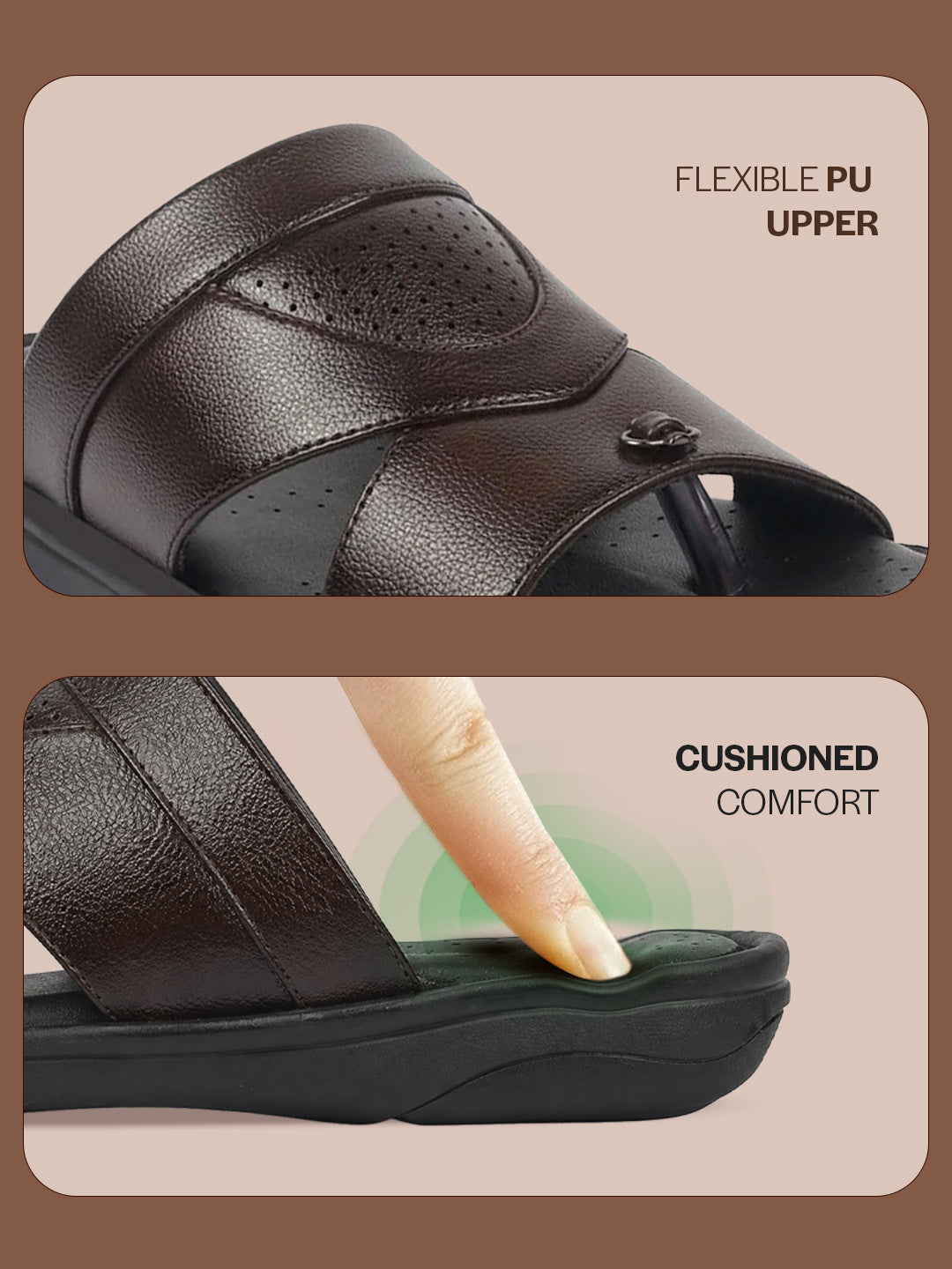 fausto men brown open toe broad feet slipper with memory cushion|comfortable gents slipper|sandals for kurta