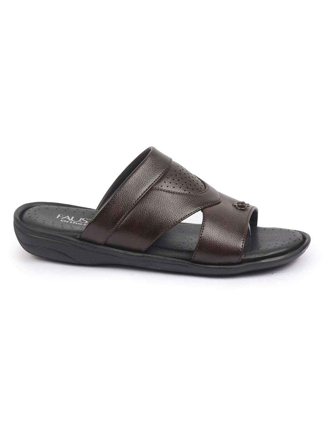 fausto men brown open toe broad feet slipper with memory cushion|comfortable gents slipper|sandals for kurta