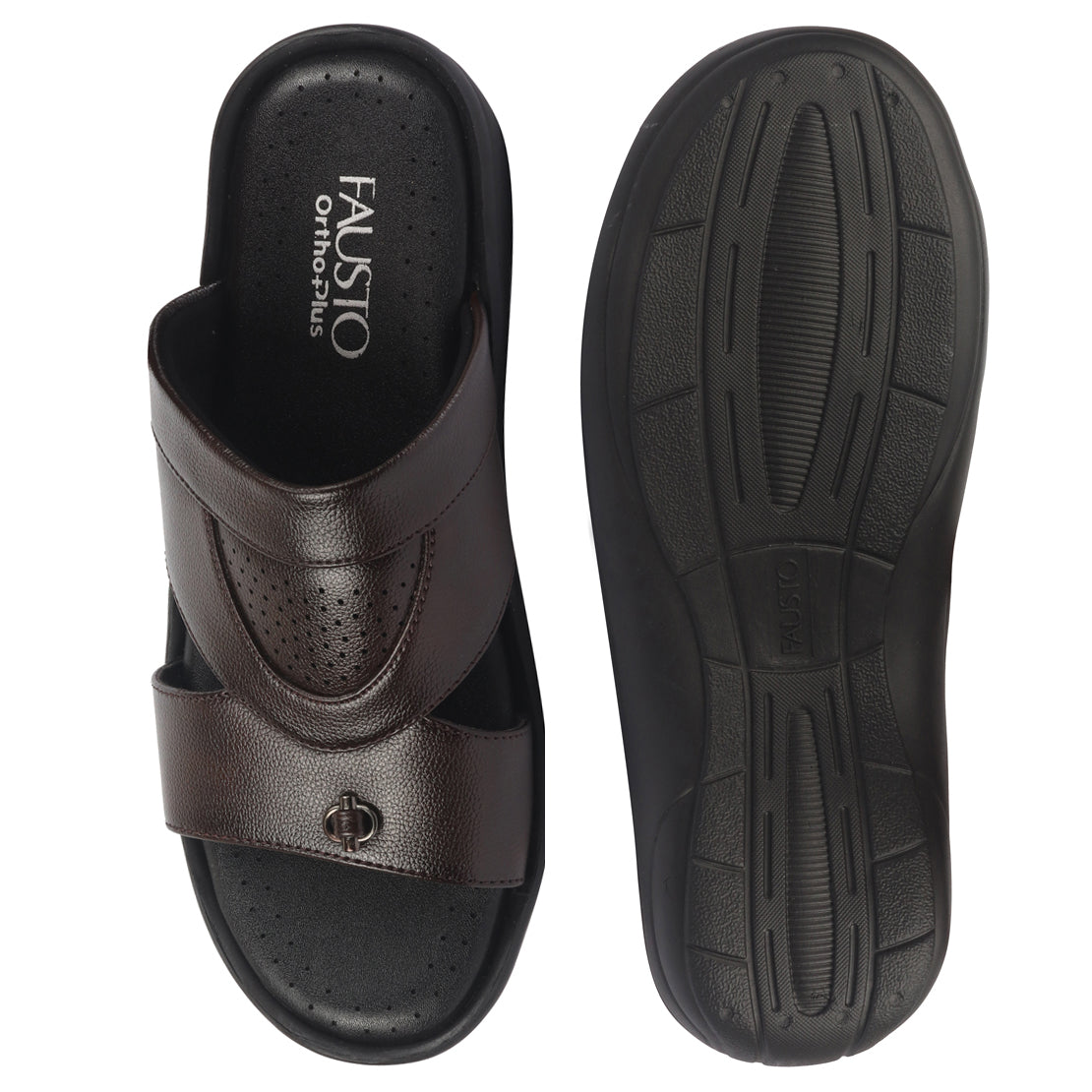 fausto men brown open toe broad feet slipper with memory cushion|comfortable gents slipper|sandals for kurta