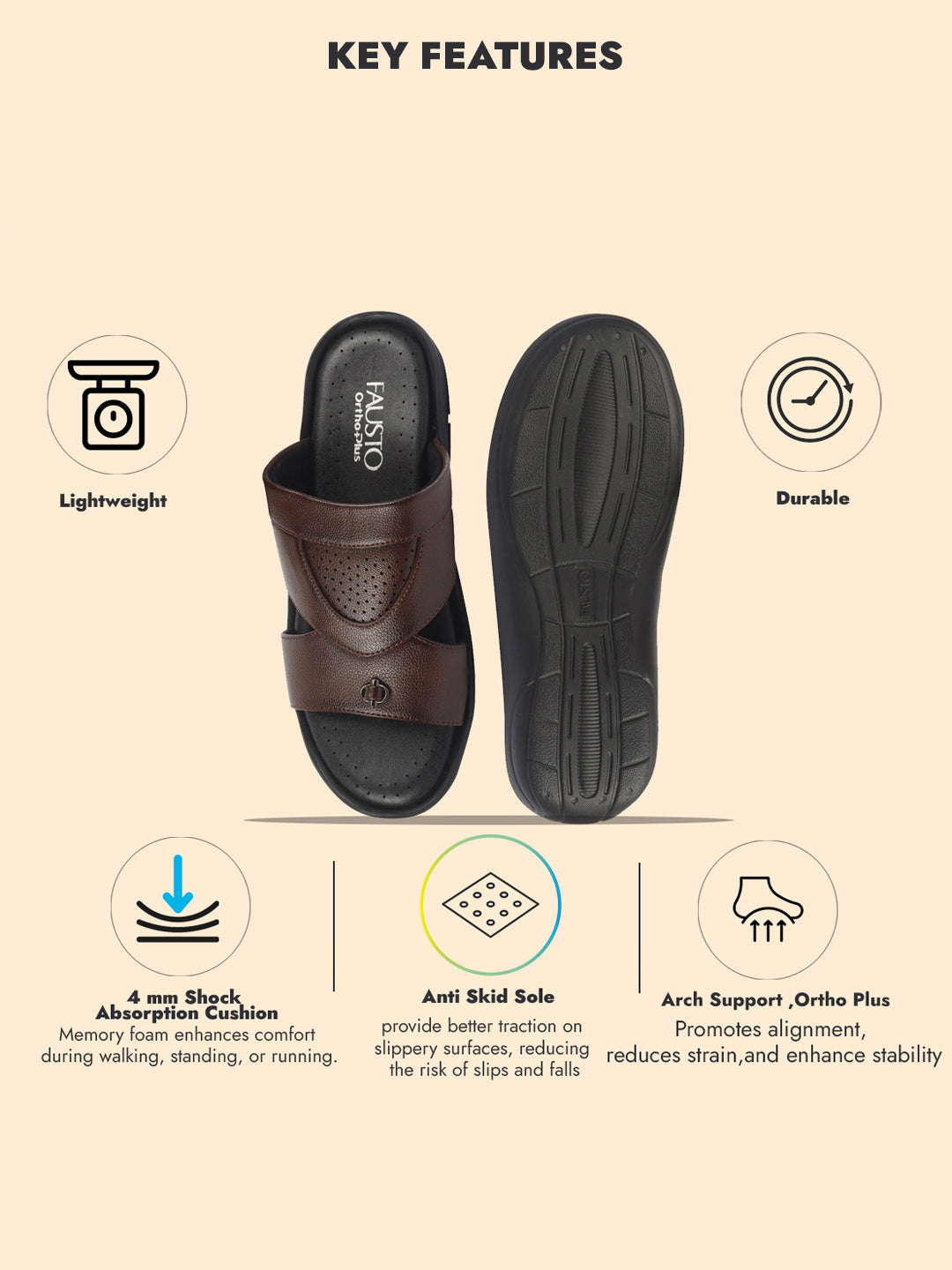 fausto men tan open toe broad feet slipper with memory cushion|comfortable gents slipper|sandals for kurta