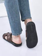 fausto men tan open toe broad feet slipper with memory cushion|comfortable gents slipper|sandals for kurta