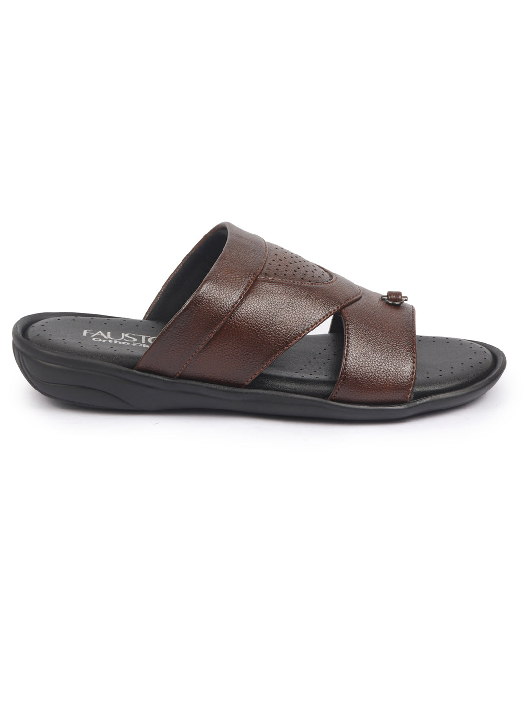 fausto men tan open toe broad feet slipper with memory cushion|comfortable gents slipper|sandals for kurta