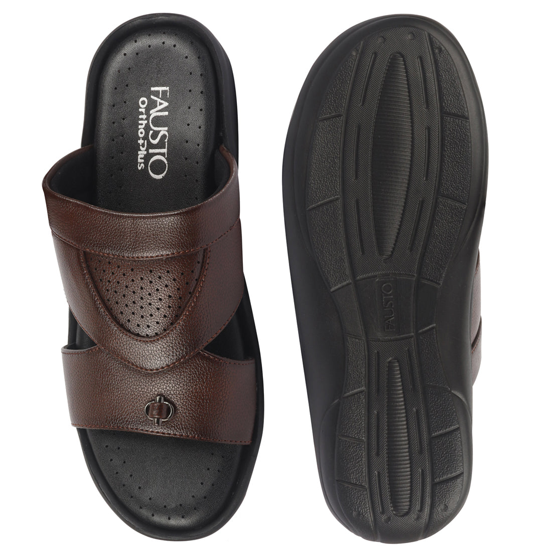 fausto men tan open toe broad feet slipper with memory cushion|comfortable gents slipper|sandals for kurta