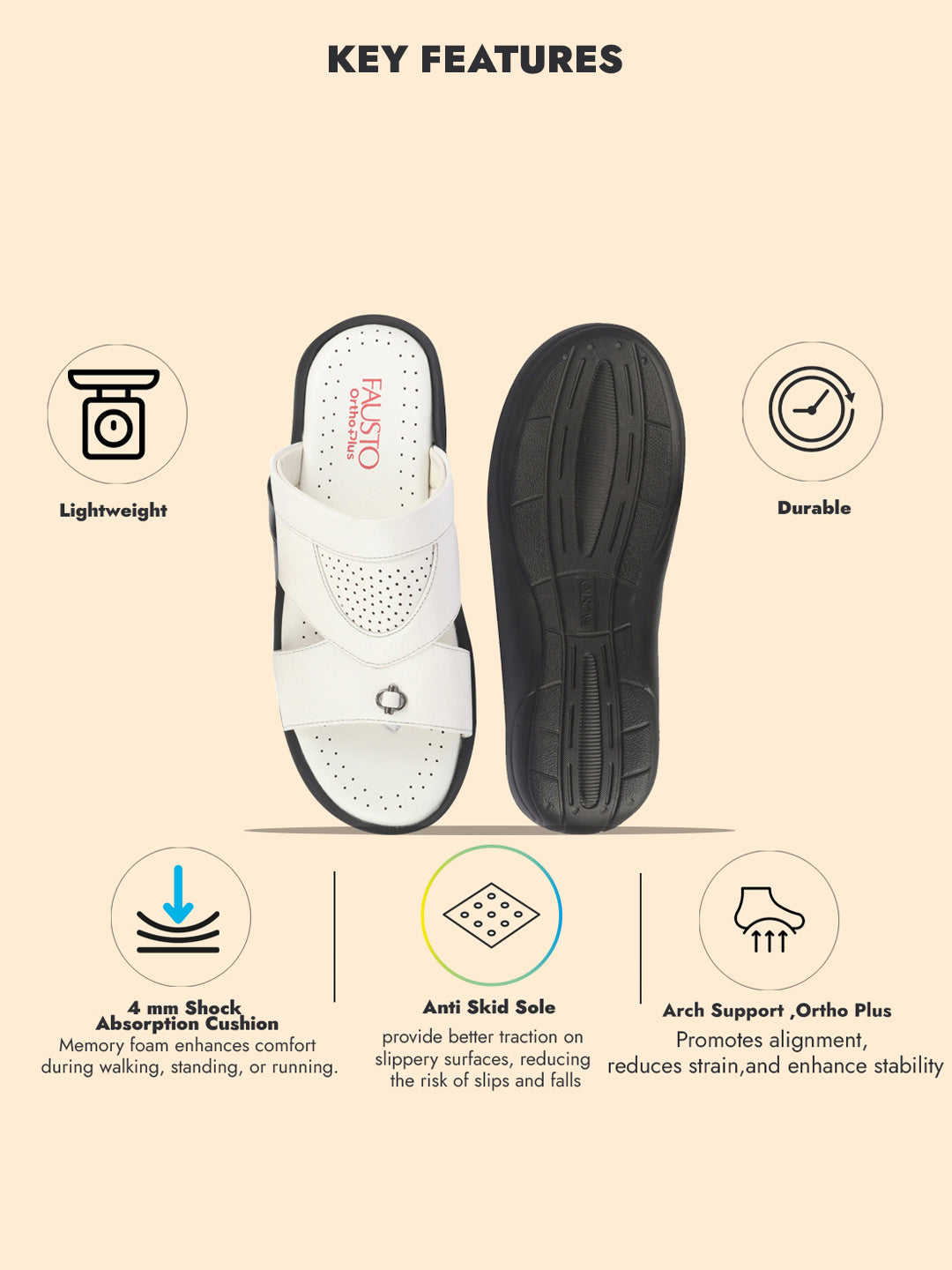 fausto men white open toe broad feet slipper with memory cushion|comfortable gents slipper|sandals for kurta