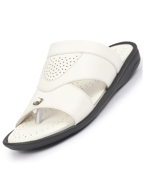 fausto men white open toe broad feet slipper with memory cushion|comfortable gents slipper|sandals for kurta
