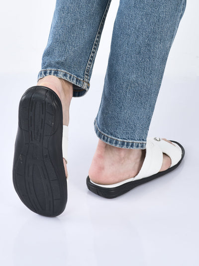 fausto men white open toe broad feet slipper with memory cushion|comfortable gents slipper|sandals for kurta