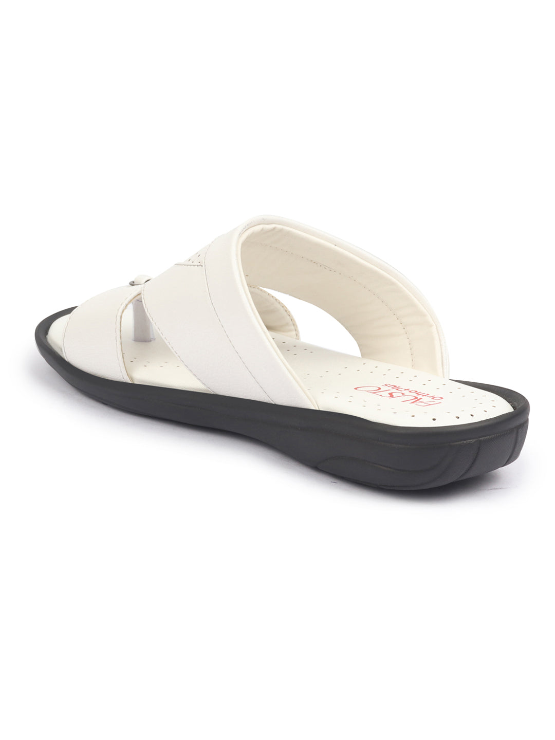 fausto men white open toe broad feet slipper with memory cushion|comfortable gents slipper|sandals for kurta
