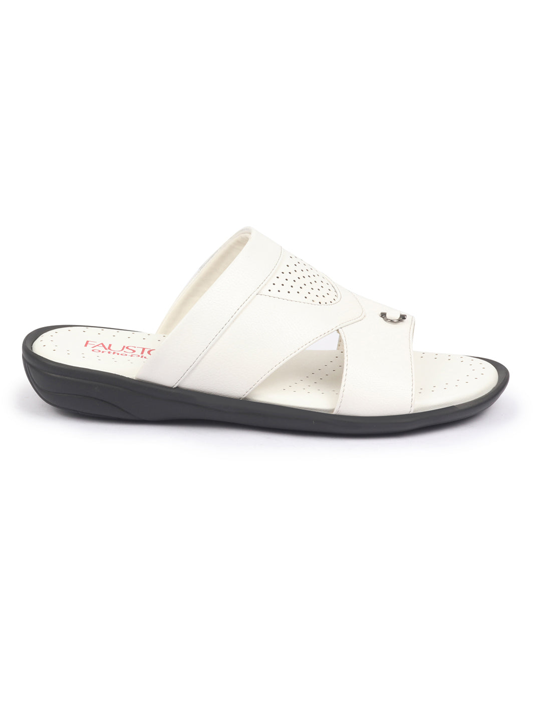 fausto men white open toe broad feet slipper with memory cushion|comfortable gents slipper|sandals for kurta