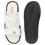 fausto men white open toe broad feet slipper with memory cushion|comfortable gents slipper|sandals for kurta