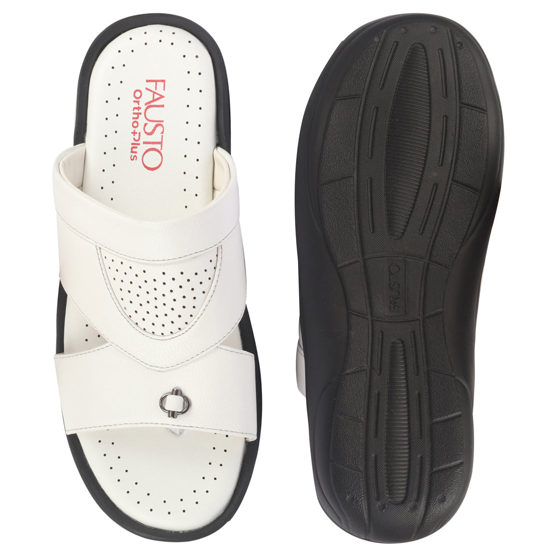 fausto men white open toe broad feet slipper with memory cushion|comfortable gents slipper|sandals for kurta