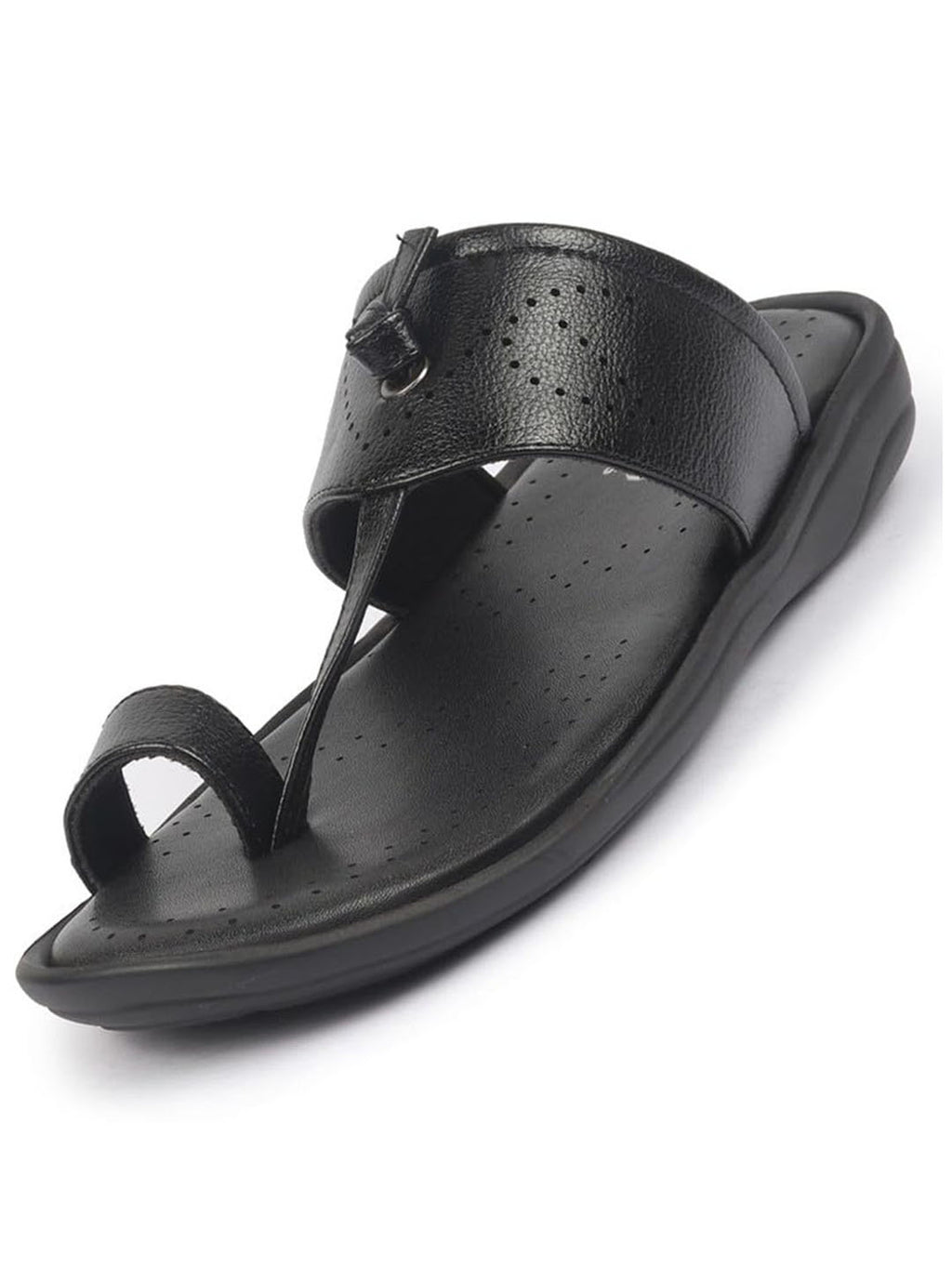 fausto men black toe ring kohlapuri slipper with cushioned footbed|multi strap slipper for evening