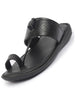 FAUSTO Men Black Toe Ring Kohlapuri Slipper With Cushioned Footbed|Multi Strap Slipper For Evening