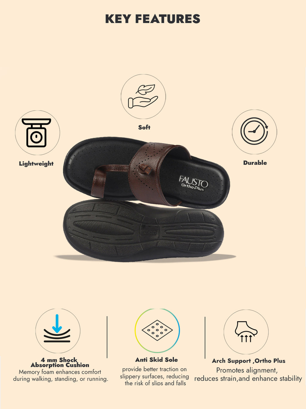 shop fausto men tan toe ring kohlapuri slipper with cushioned footbed|multi strap slipper for evening online.