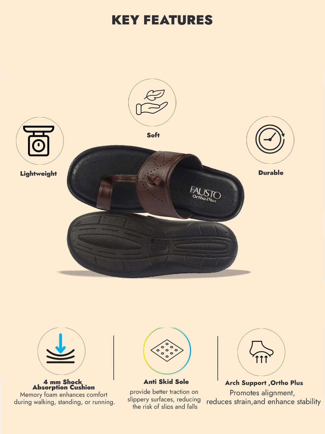 shop fausto men tan toe ring kohlapuri slipper with cushioned footbed|multi strap slipper for evening online.